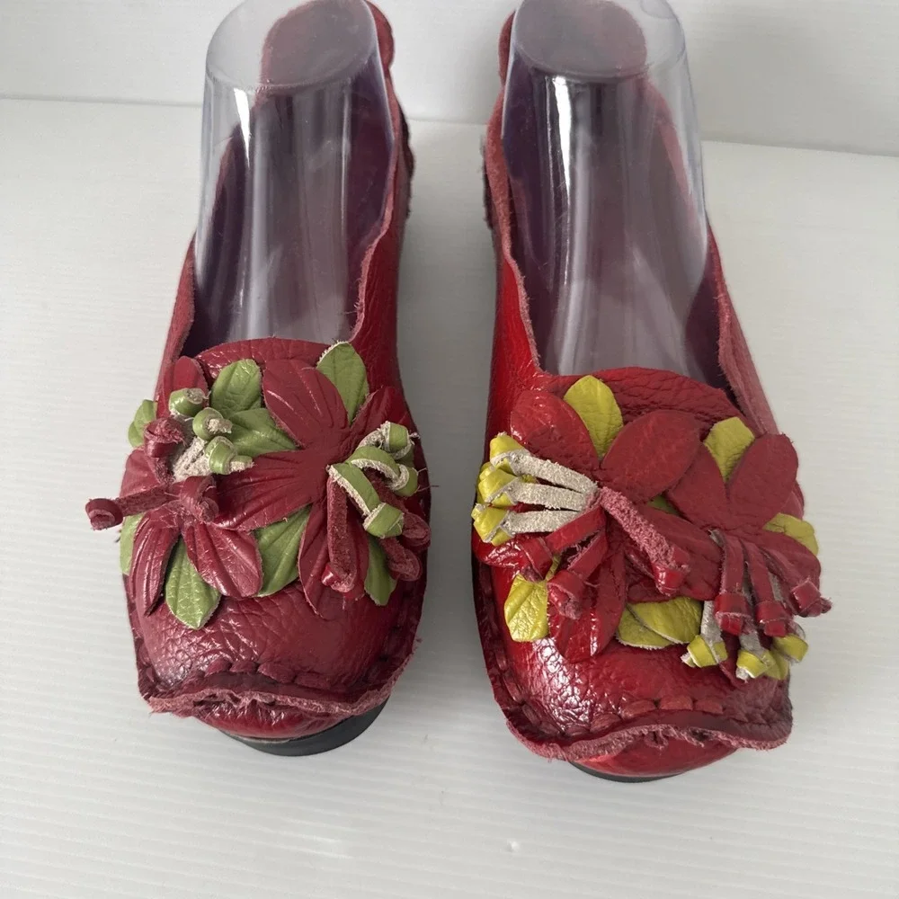 Socofy Platform Slip On Leather Loafer Red Womens 9 Handmade Shoes 255 Artsy